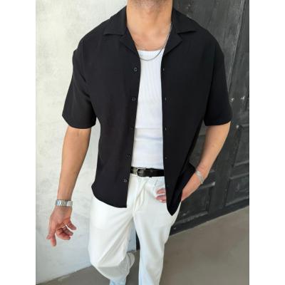 APAÇ YAKA KISA KOL GÖMLEK SİYAH