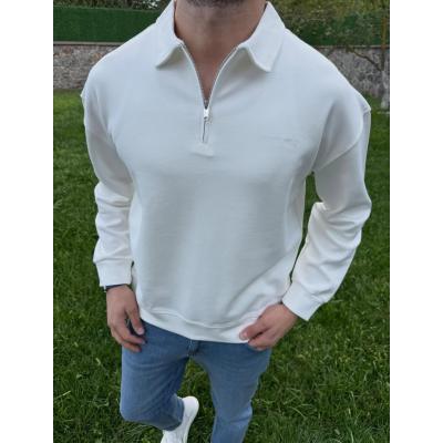 Çelik Örme Nakış Detaylı Polo Yaka Sweatshirt