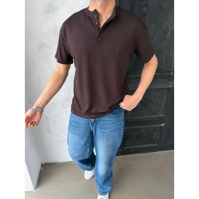 DÜĞME DETAYLI OYSHO KUMAŞ TSHİRT KAHVERENGİ